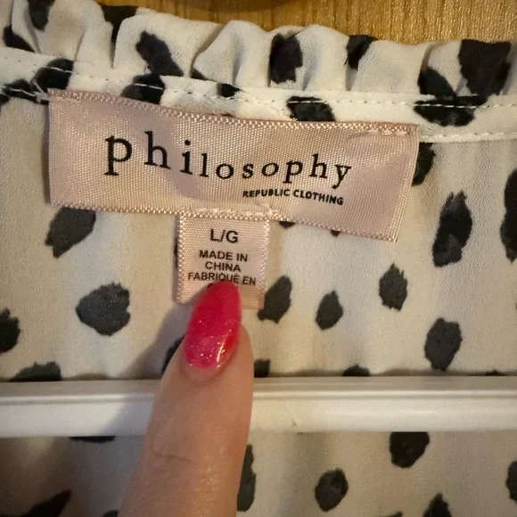 Philosophy Black and White Smocked Long Sleeve Blouse - Picture 2 of 4